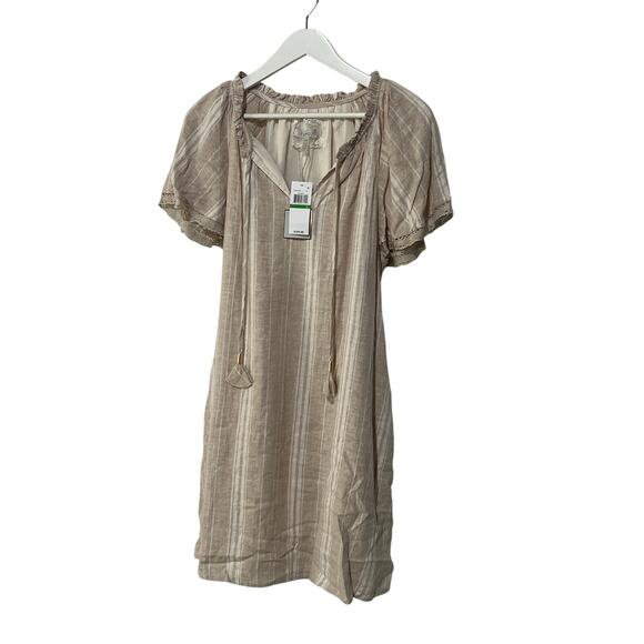 CUPIO WOMENS SIZE LARGE SPLIT NECK RAGLAN SLEEVE MINI DRESS NEUTRAL BEIGE NEW - Picture 5 of 13